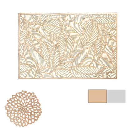 PVC Placemats and Coaster Set | Washable & Stain-Resistant | Available in Gold or Silver