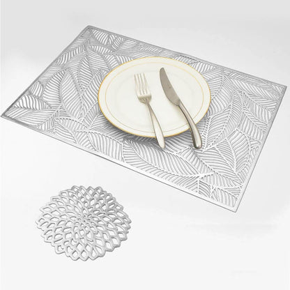 PVC Placemats and Coaster Set | Washable & Stain-Resistant | Available in Gold or Silver