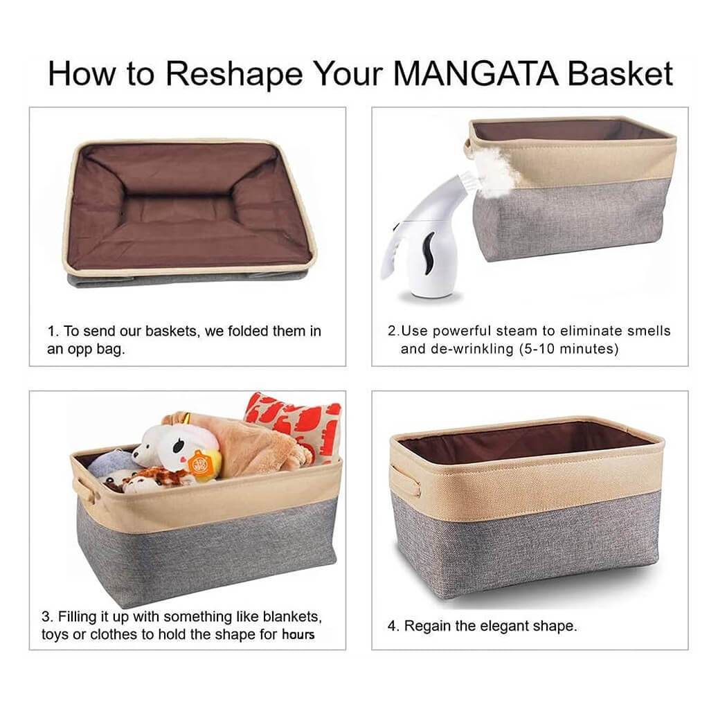 Canvas Storage Baskets | Washable Fabric | Grey | Set of 5