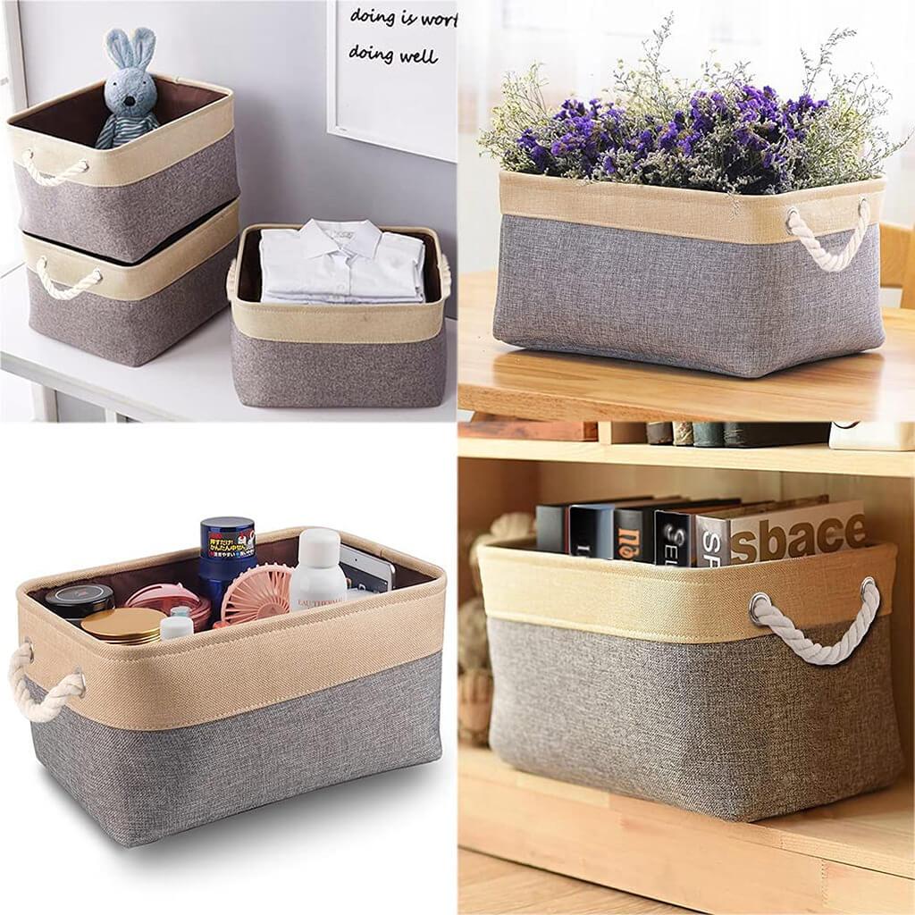 Canvas Storage Baskets | Washable Fabric | Grey | Set of 5
