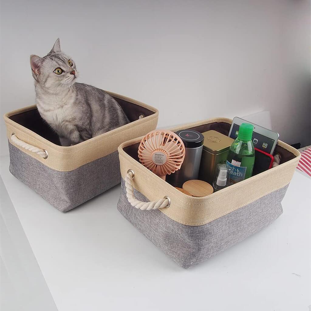 Canvas Storage Baskets | Washable Fabric | Grey | Set of 5