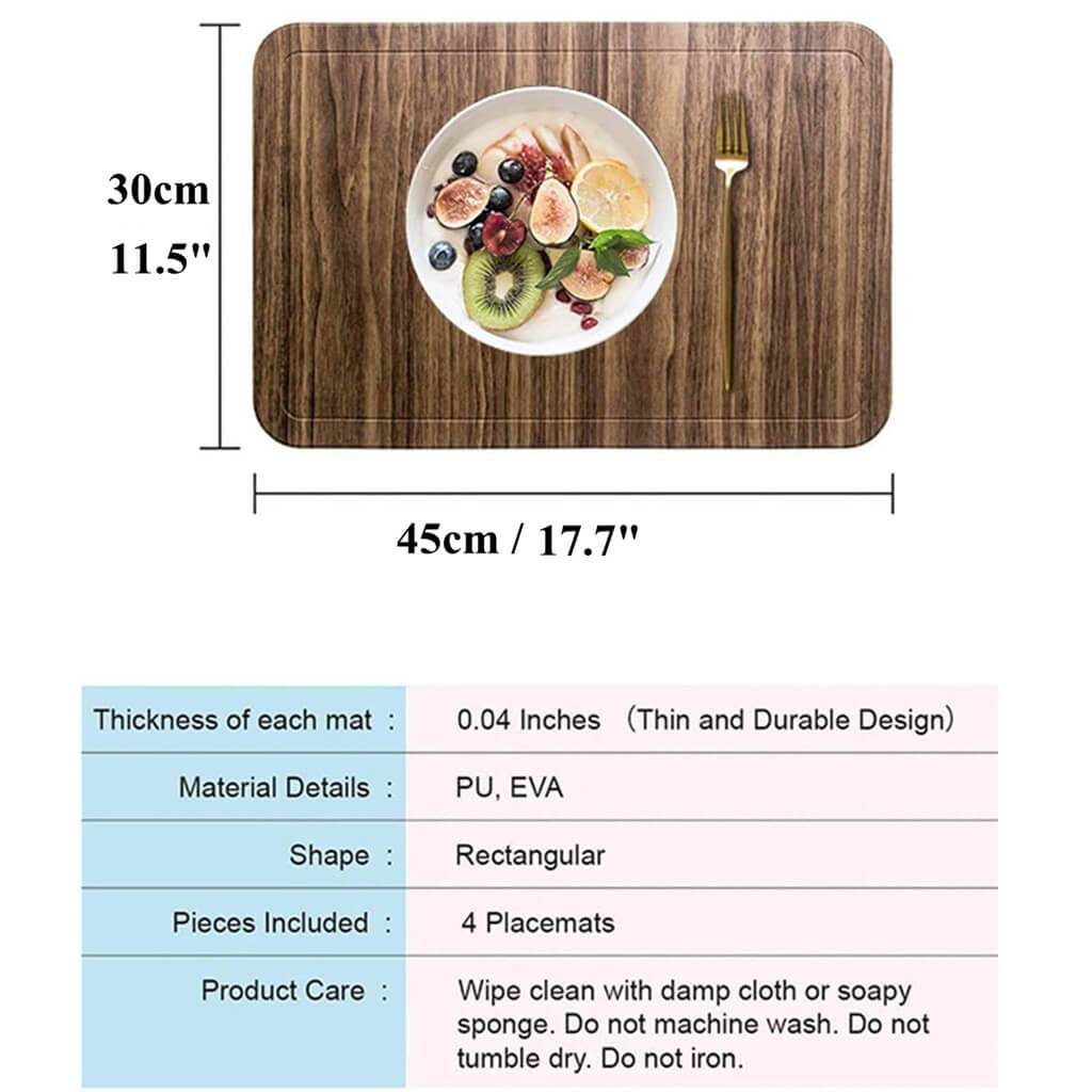 Table Mats | Leather | Washable & Non-Slip | Set of 4