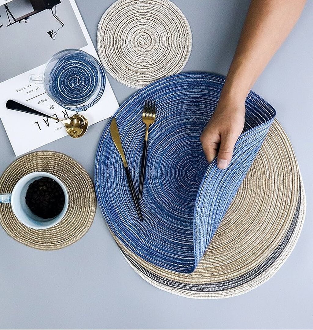 Round Ramie Place Mat Set | Eco-Friendly Cotton Blend | Set of 6
