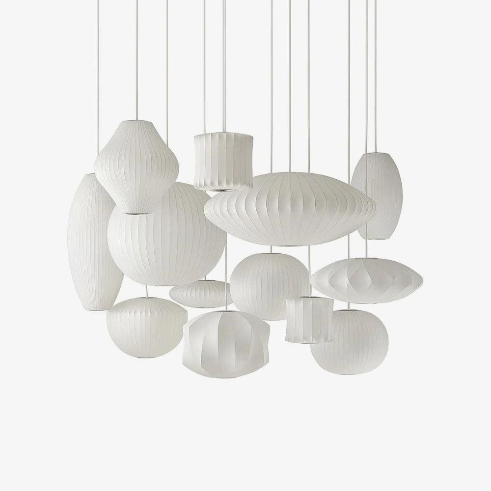 Nelson Bubble Pendant Lamp | Mulberry Silk & Steel | White