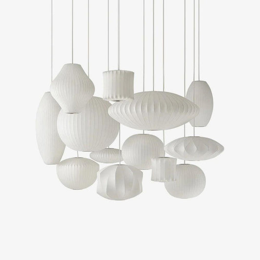 Nelson Bubble Pendant Lamp | Mulberry Silk & Steel | White