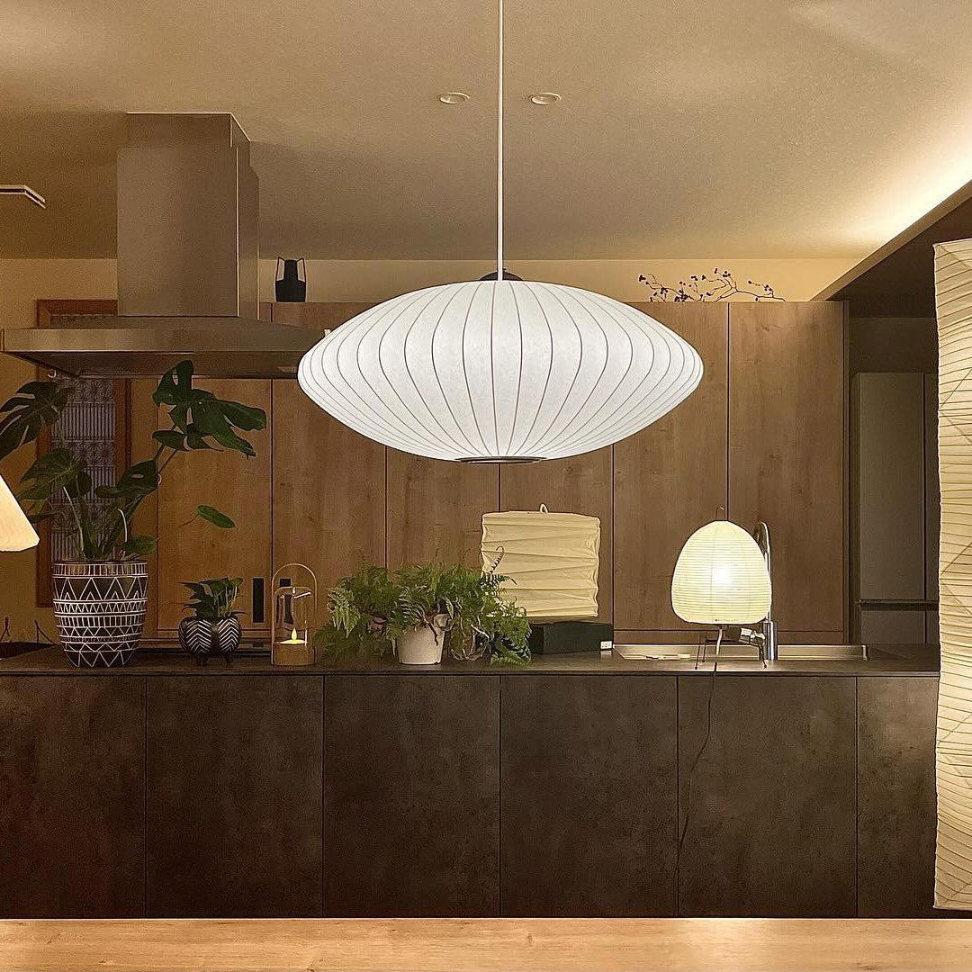 Nelson Bubble Pendant Lamp | Mulberry Silk & Steel | White