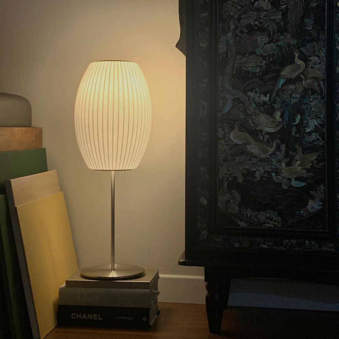Nelson Table Lamp | Chrome Steel Base & White Shade | Vintage Design
