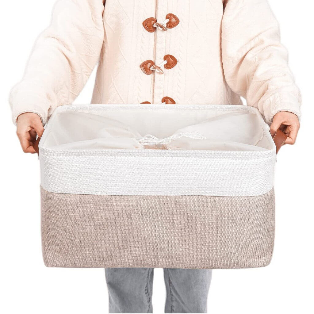 Canvas Storage Basket | White & Khaki | Multiple Sizes Available