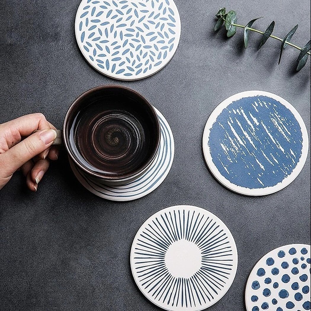 Ceramic Coasters Set | Non-Slip & Absorbent | Set of 6