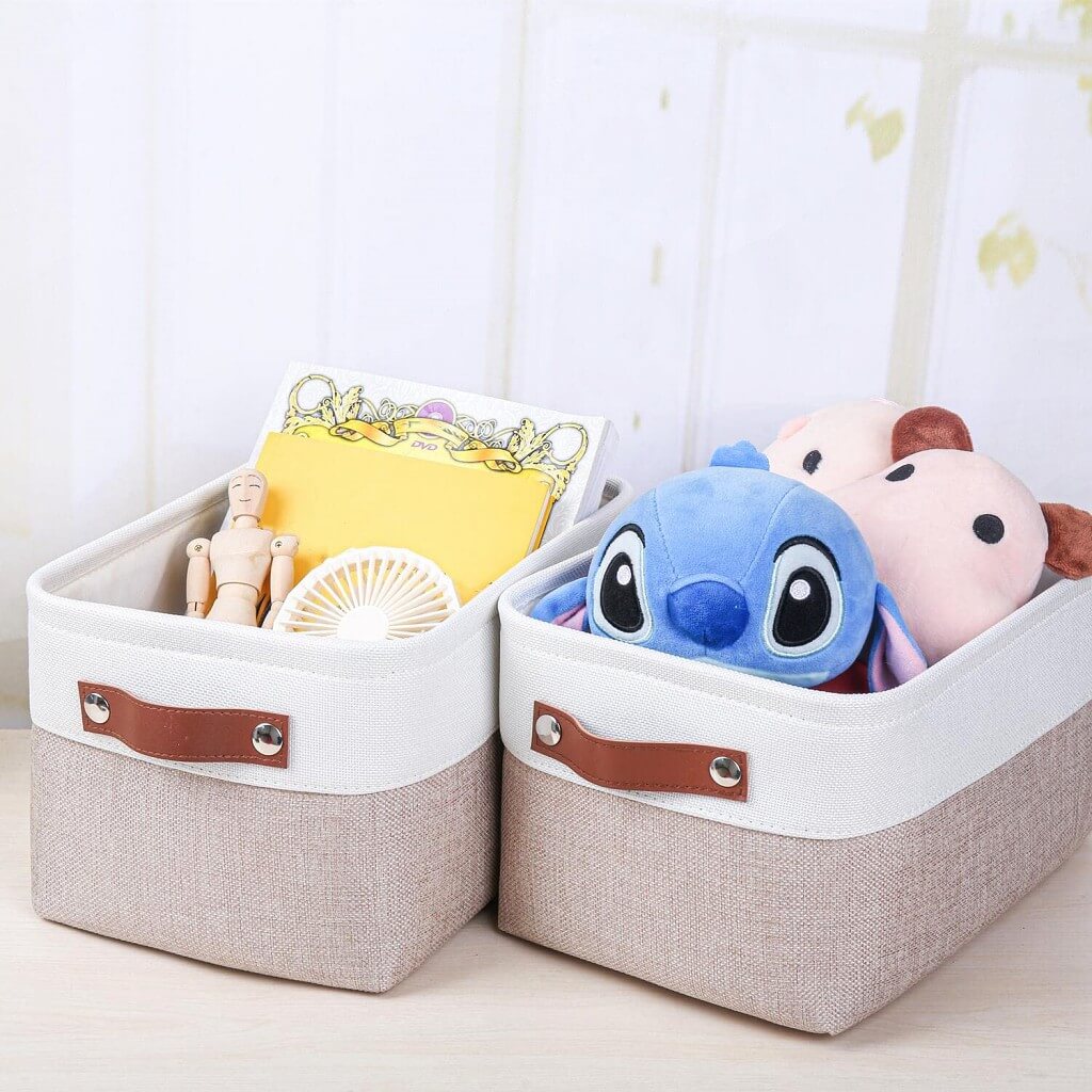 Canvas Storage Basket | White & Khaki | Multiple Sizes Available