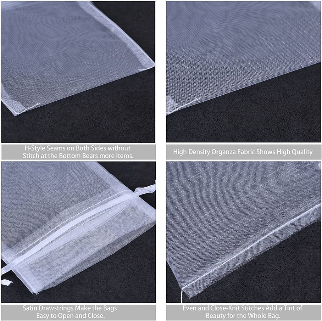 Organza Gift Bags | Transparent Drawstring | Pack of 10, White
