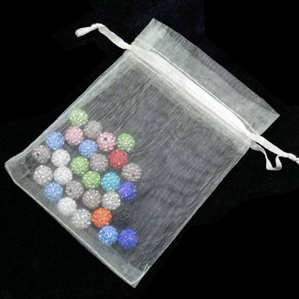 Organza Gift Bags | Transparent Drawstring | Pack of 10, White