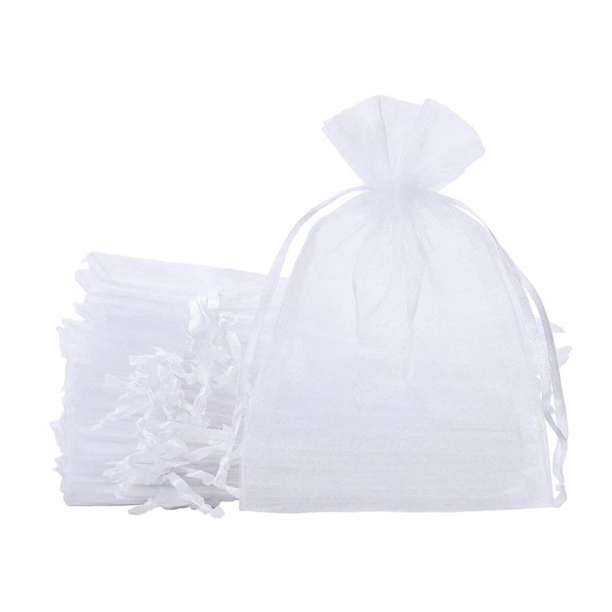 Organza Gift Bags | Transparent Drawstring | Pack of 10, White