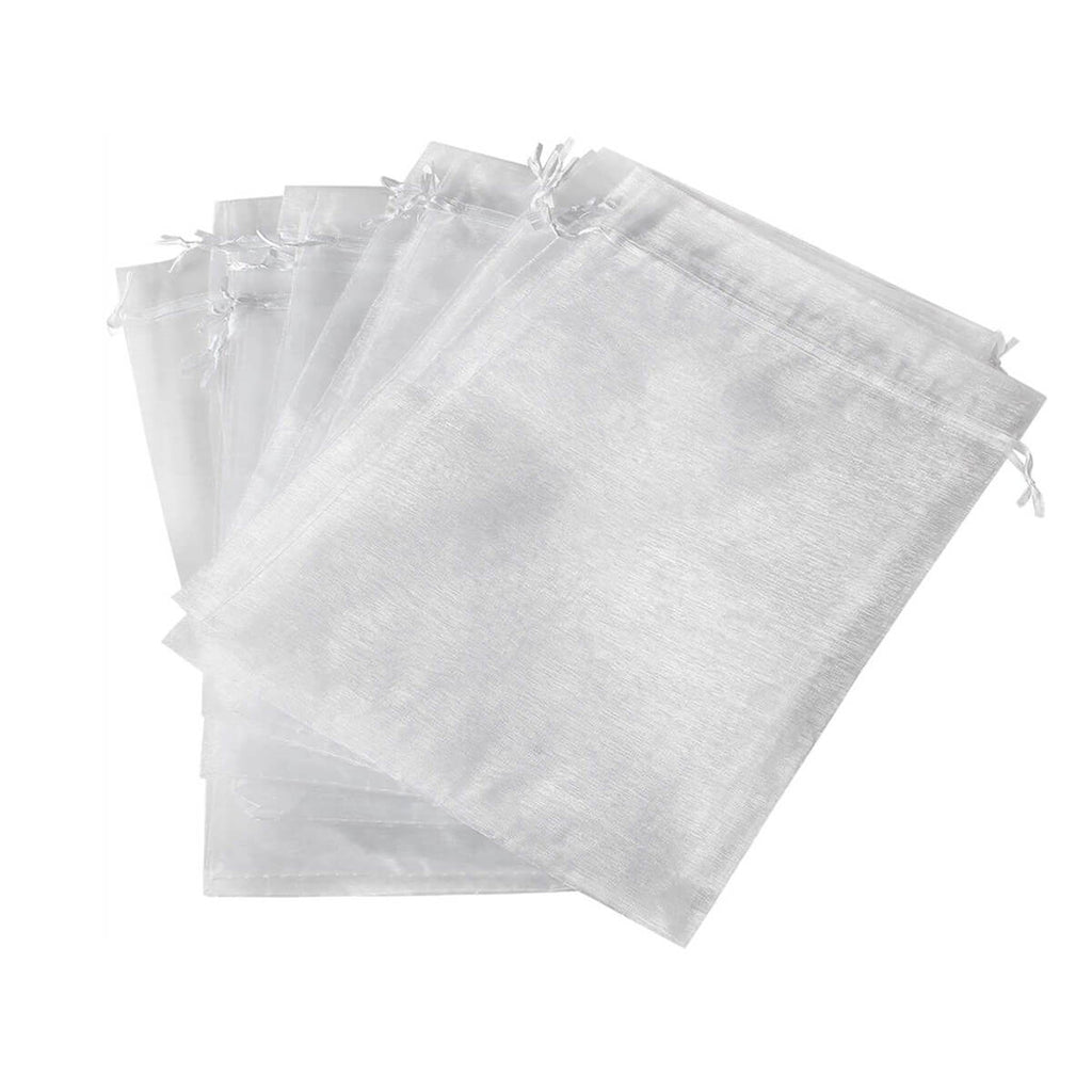 Organza Gift Bags | Transparent Drawstring | Pack of 10, White