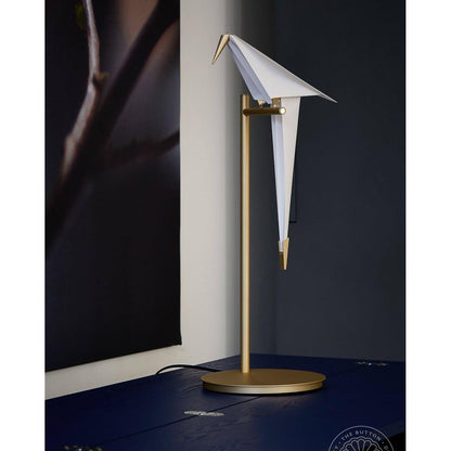 Paper Crane Bird Table Lamp | Integrated LED | Gold & White