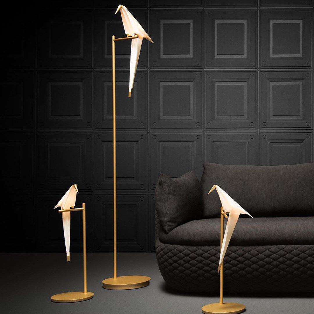 Paper Crane Bird Table Lamp | Integrated LED | Gold & White