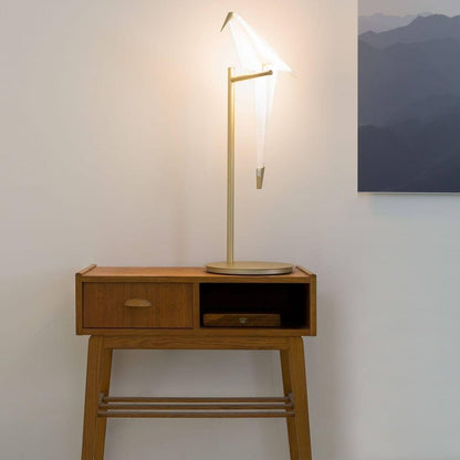 Paper Crane Bird Table Lamp | Integrated LED | Gold & White
