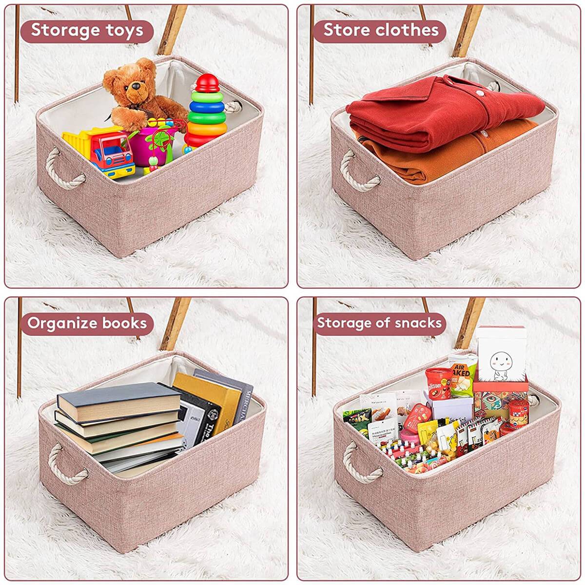 Foldable Storage Box | Pink Canvas & EVA | Small, Medium, Large