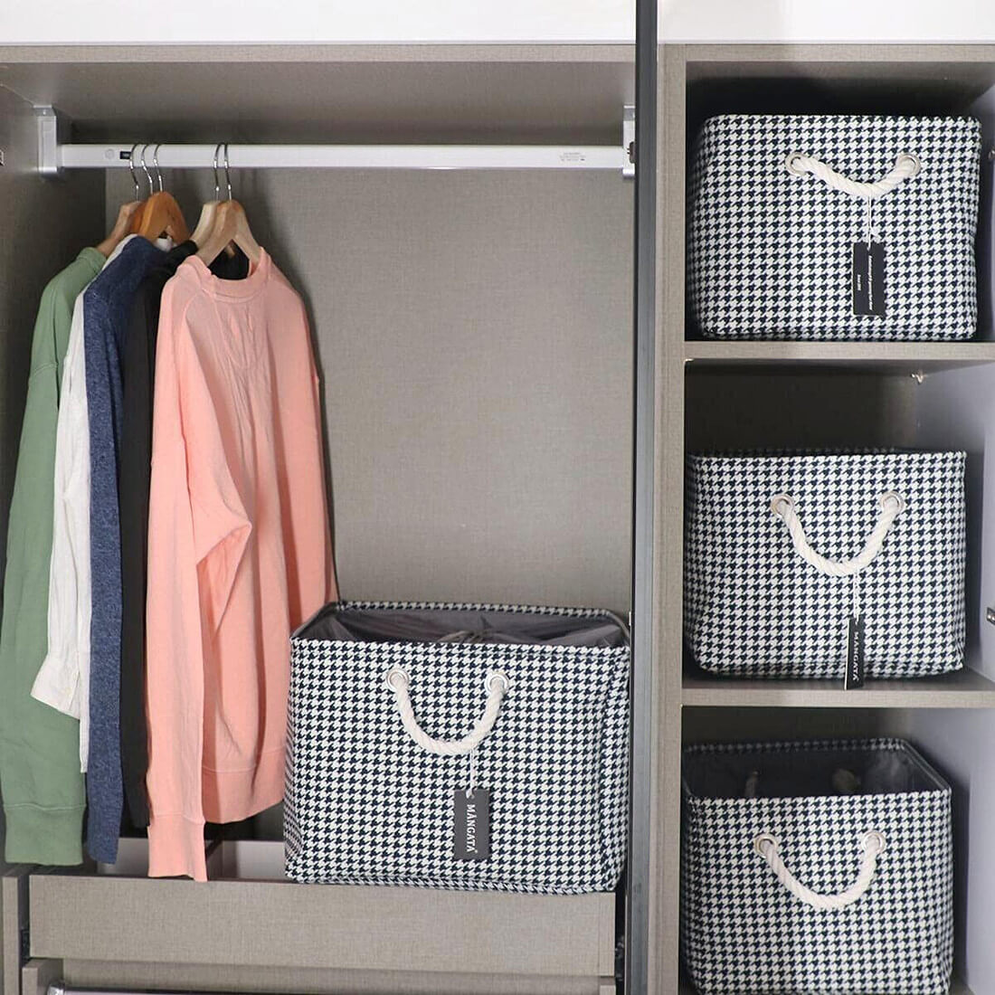 Collapsible Storage Bins | Black White Grid Print | Set of 4 Sizes
