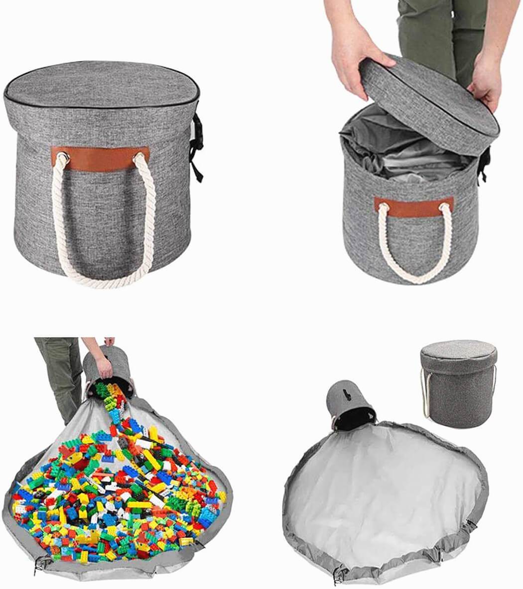 Portable Play Mat & Toy Storage Basket | Durable Fabric with Soft Handles | 30 cm Diameter