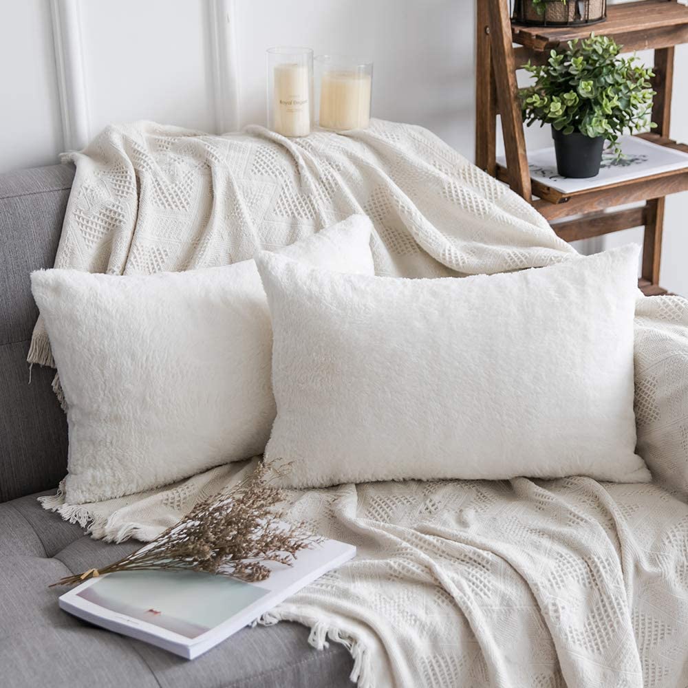 Super Soft Fluffy Rectangular Rabbit Fur 2-pack Pillows Cushion Covers