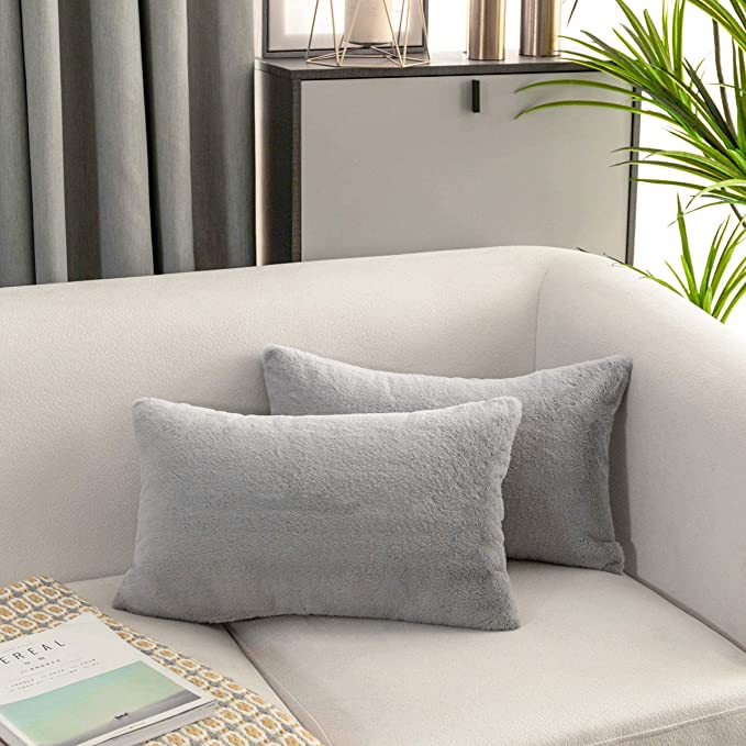 Super Soft Fluffy Rectangular Rabbit Fur 2-pack Pillows Cushion Covers