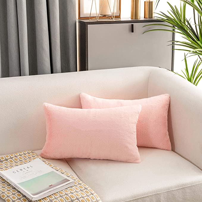 Super Soft Fluffy Rectangular Rabbit Fur 2-pack Pillows Cushion Covers