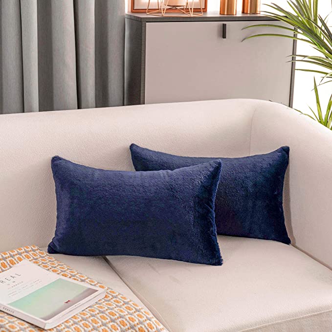 Super Soft Fluffy Rectangular Rabbit Fur 2-pack Pillows Cushion Covers