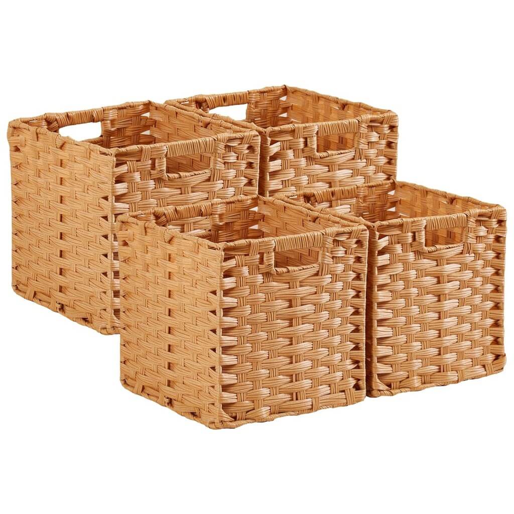 Hand-Woven Polyrattan Storage Cube | Waterproof & Anti-Mould | Set of 2, Popcorn Beige