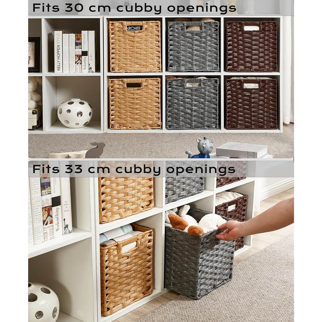 Wicker Storage Cube Boxes | Ash Grey Rattan Effect | Set of 2, 4, or 6