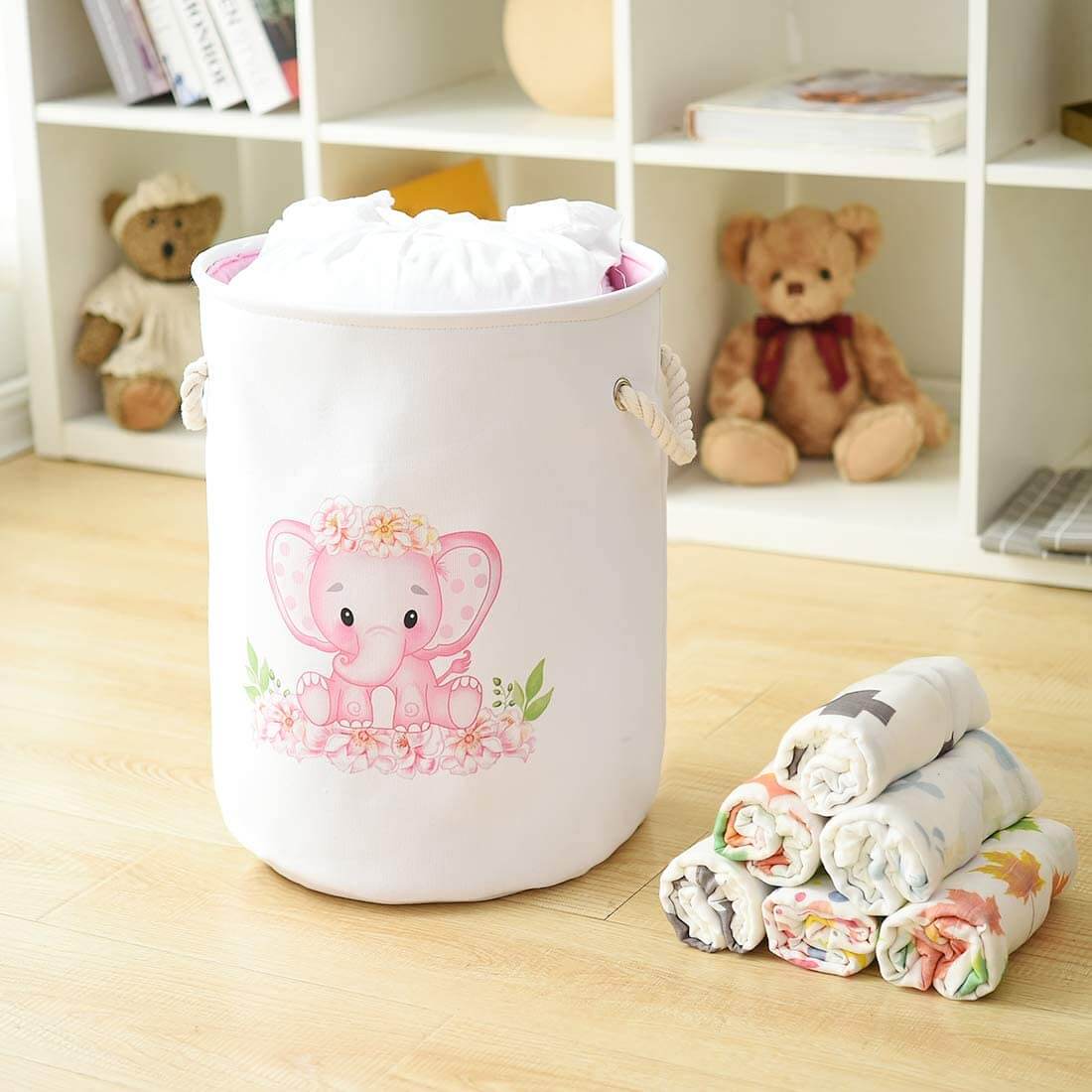 Round Laundry Basket | Waterproof EVA & Canvas | Pink/Blue