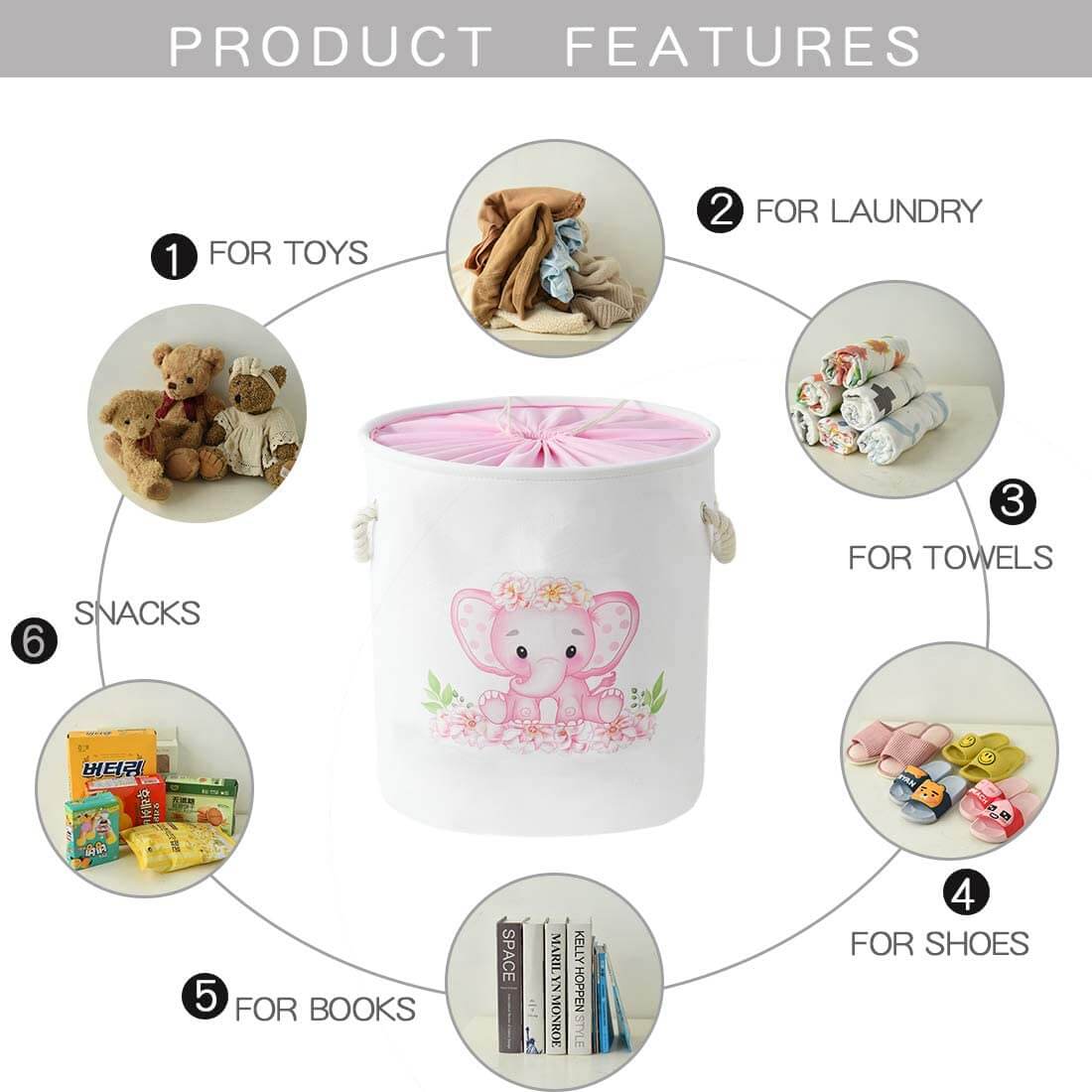 Round Laundry Basket | Waterproof EVA & Canvas | Pink/Blue