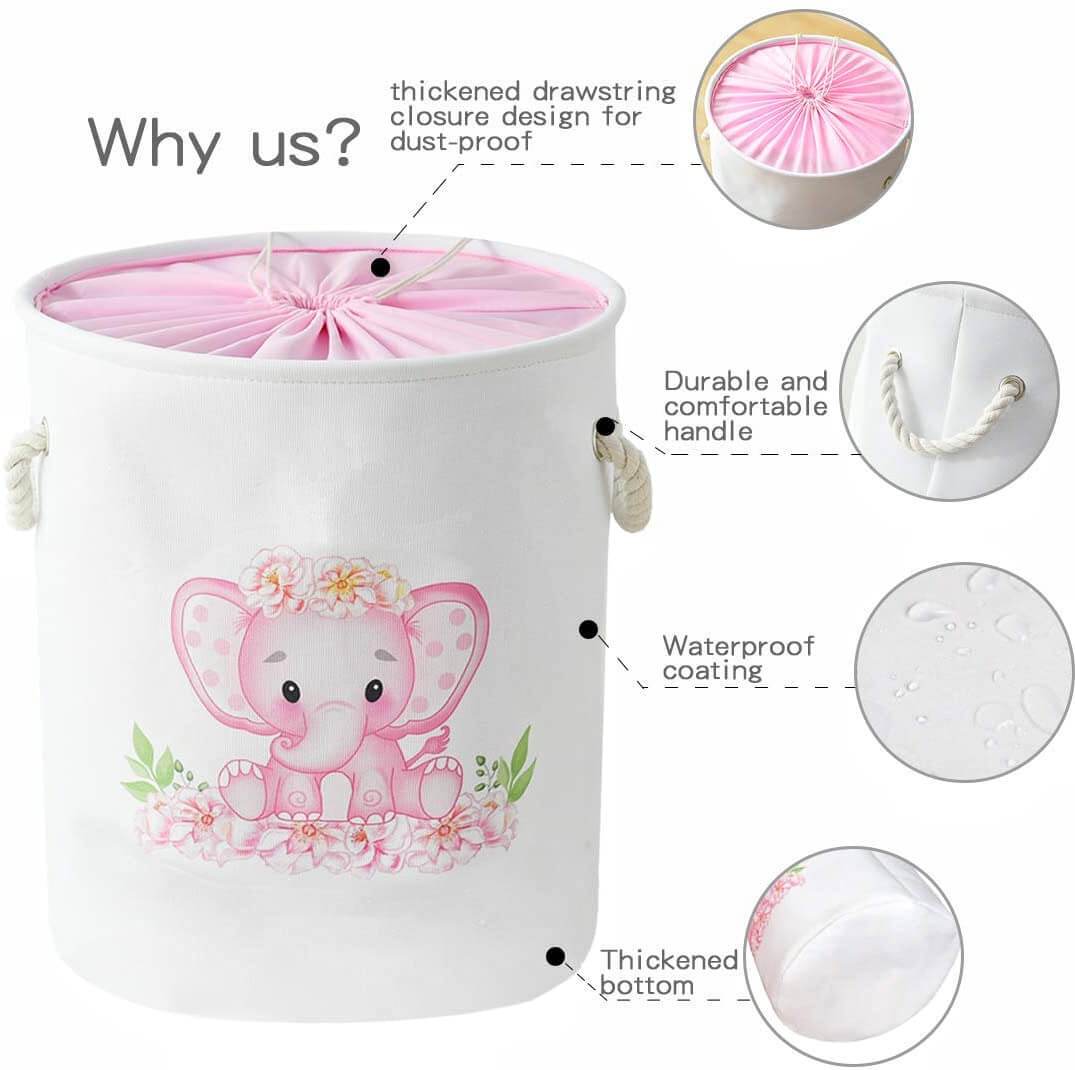 Round Laundry Basket | Waterproof EVA & Canvas | Pink/Blue