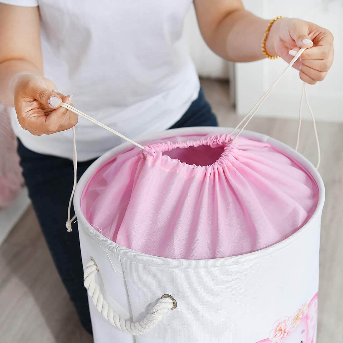 Round Laundry Basket | Waterproof EVA & Canvas | Pink/Blue