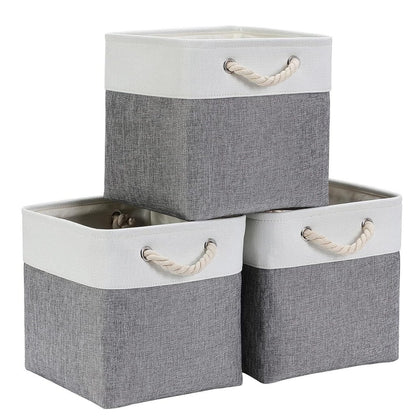Canvas Storage Cubes | Grey and White Rope Handles | Set of 1, 3, or 4