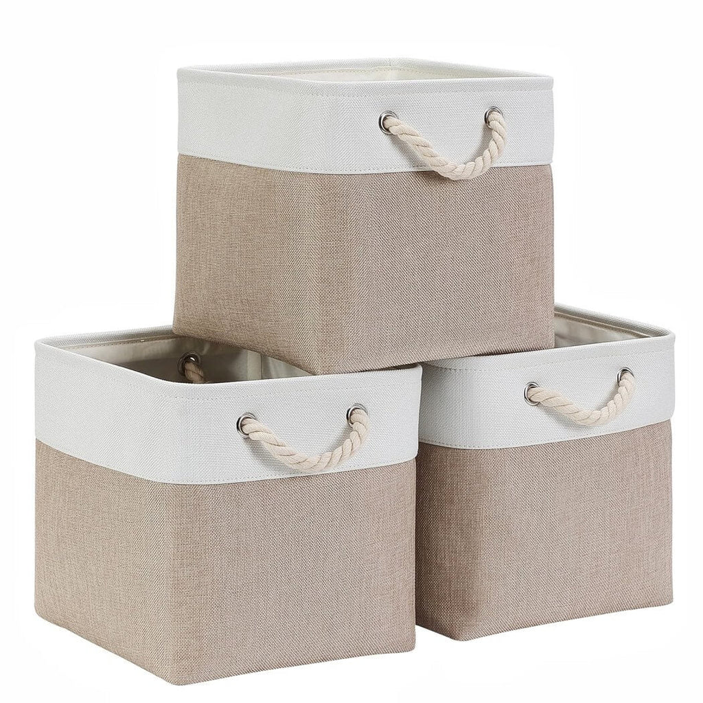 Storage Cube Box | Canvas Linen | White & Light Khaki