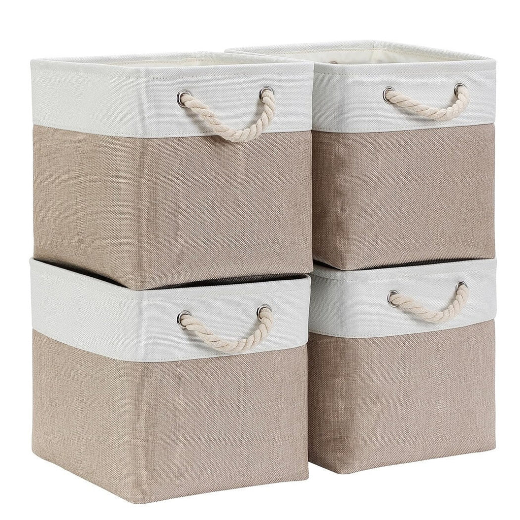 Storage Cube Box | Canvas Linen | White & Light Khaki