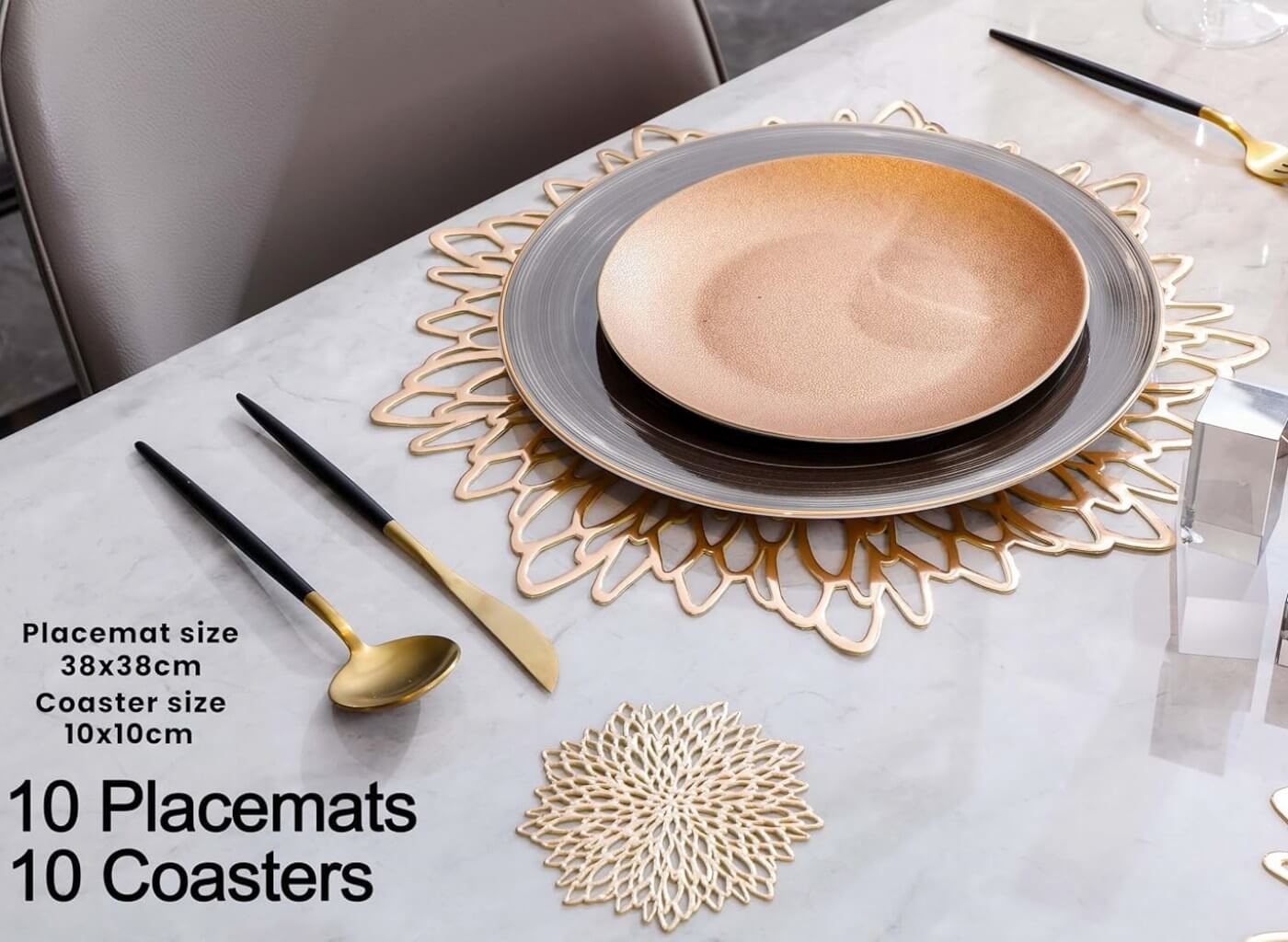 Round Silver Placemats & Coaster Set | Durable Pressed Vinyl | 15.5"