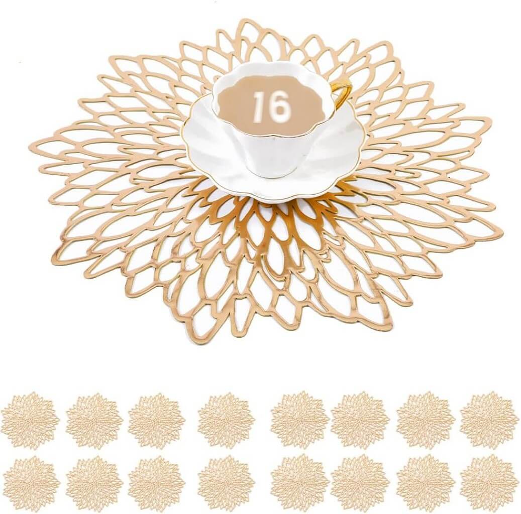 Round Silver Placemats & Coaster Set | Durable Pressed Vinyl | 15.5"