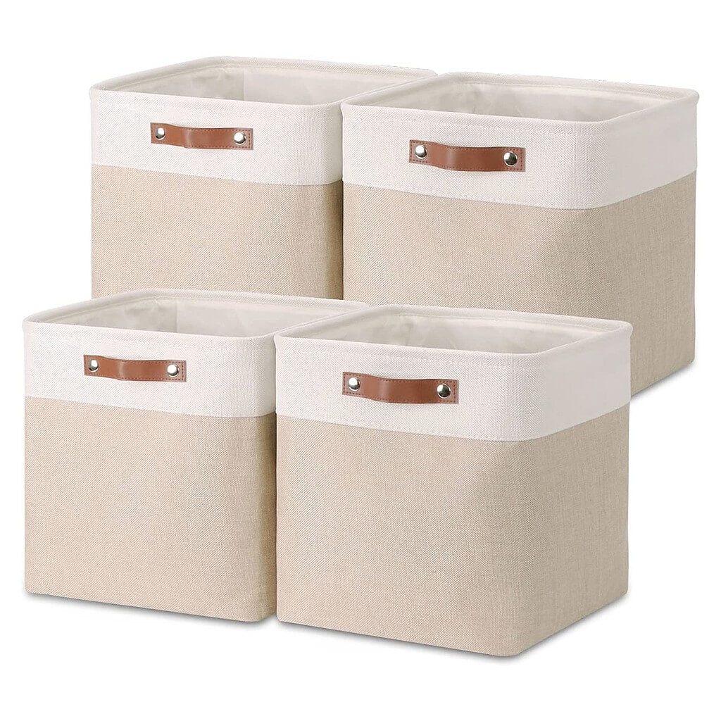 Canvas Storage Basket | White & Khaki | Multiple Sizes Available