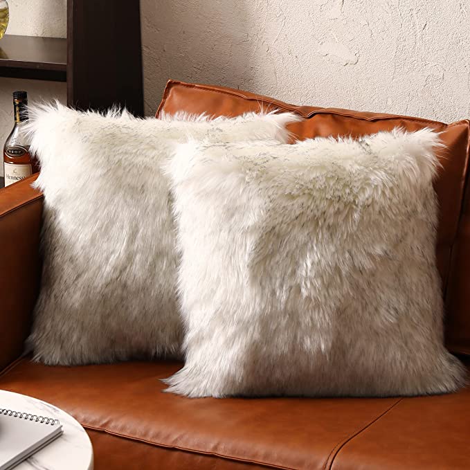 Extra Fluffy & Shaggy Square Bulgy Sheep Fur 2-pack Pillows Cushion Covers