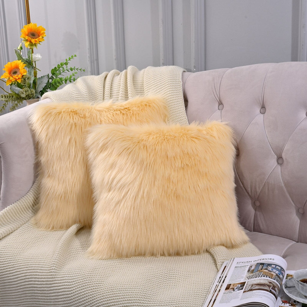 Shaggy Sheep Fur Pillow Covers | Soft Polypropylene | Set of 2