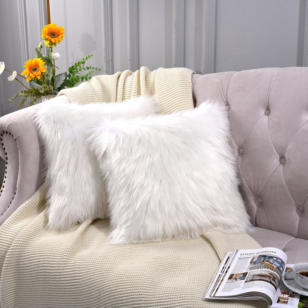 Shaggy Sheep Fur Pillow Covers | Soft Polypropylene | Set of 2