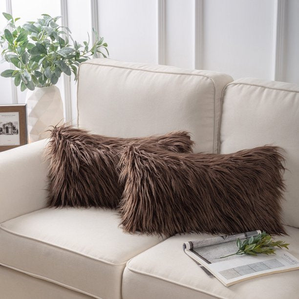 Extra Fluffy & Shaggy Rectangular Tender Sheep Fur 2-pack Pillows Cushion Covers