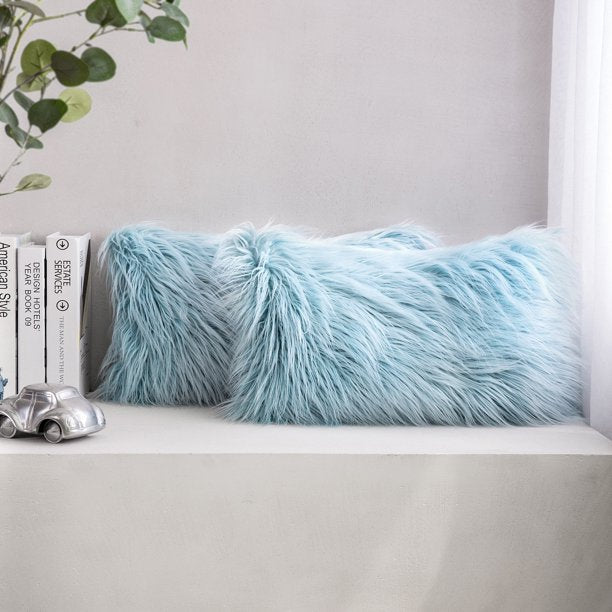 Extra Fluffy & Shaggy Rectangular Delicate Sheep Fur 2-pack Pillows Cushion Covers