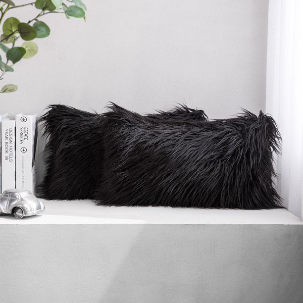 Extra Fluffy & Shaggy Rectangular Tender Sheep Fur 2-pack Pillows Cushion Covers