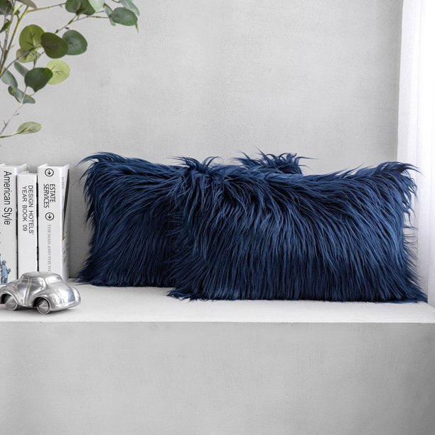 Extra Fluffy & Shaggy Rectangular Delicate Sheep Fur 2-pack Pillows Cushion Covers