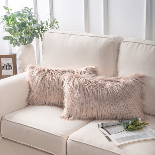 Extra Fluffy & Shaggy Rectangular Tender Sheep Fur 2-pack Pillows Cushion Covers
