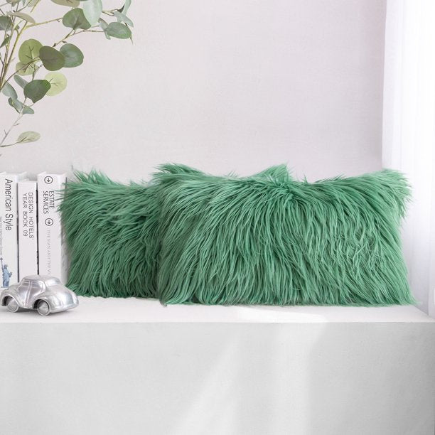 Extra Fluffy & Shaggy Rectangular Delicate Sheep Fur 2-pack Pillows Cushion Covers