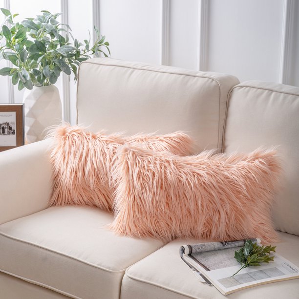 Extra Fluffy & Shaggy Rectangular Delicate Sheep Fur 2-pack Pillows Cushion Covers